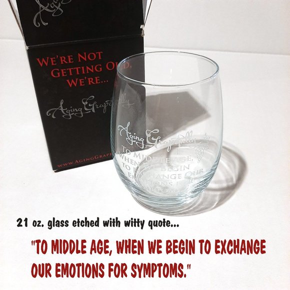 Aging Grapefully Oversized Etched Quote Stemless Wine Glass 21oz wine lover gift - Picture 1 of 7